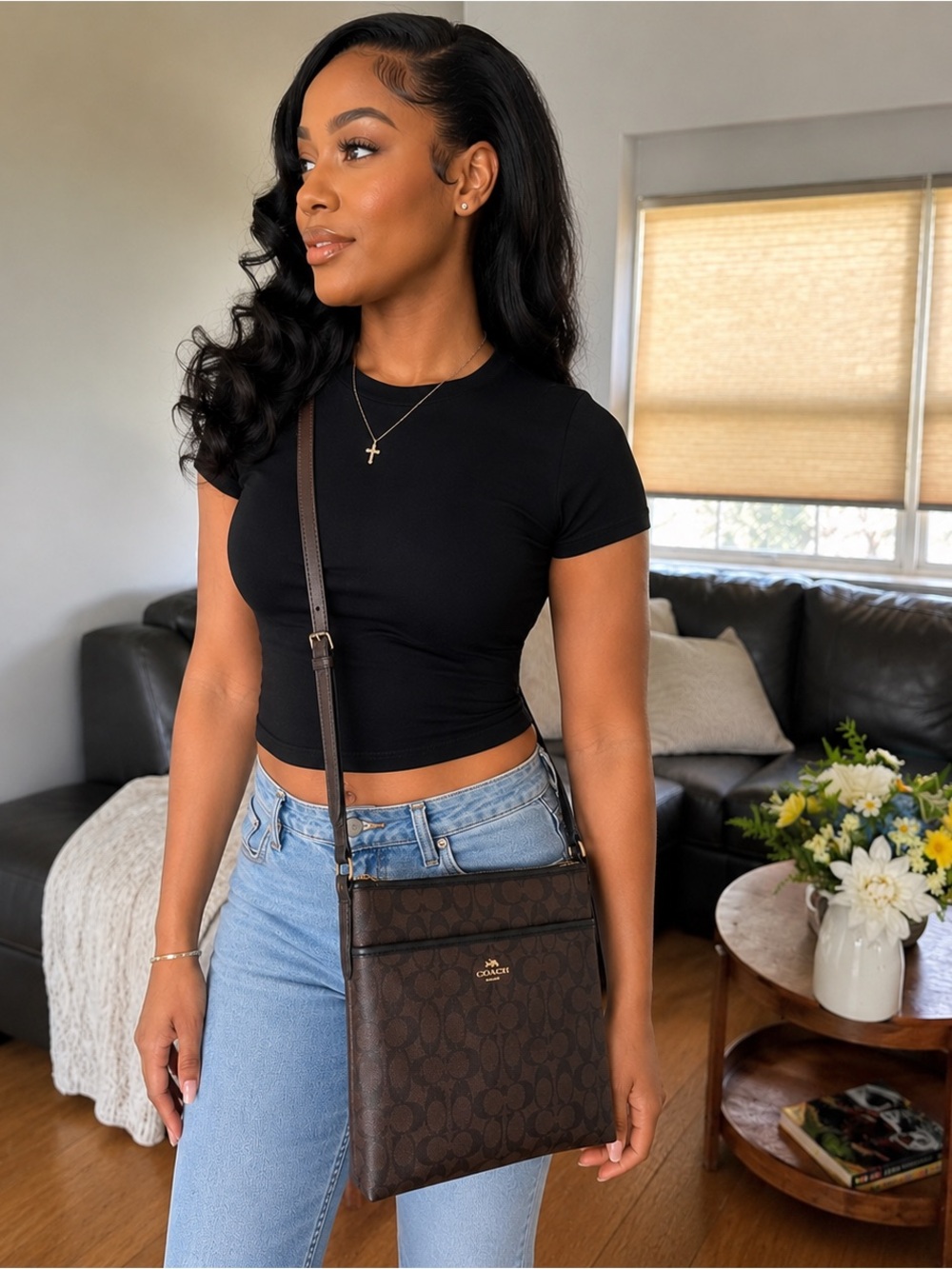Coach Dark Brown Signature Messenger Crossbody